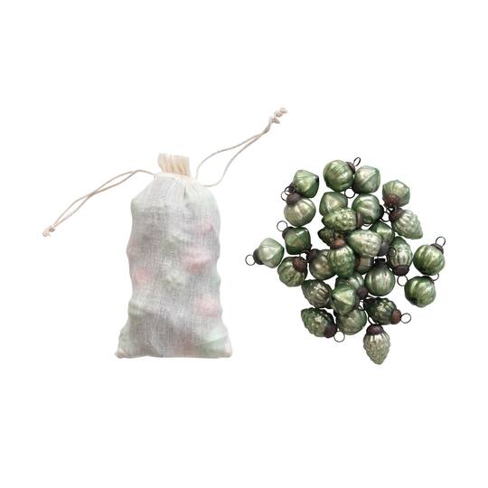 Hello Honey® 36ct. 1" Green Embossed Mercury Novelty Ornaments in Muslin Bag